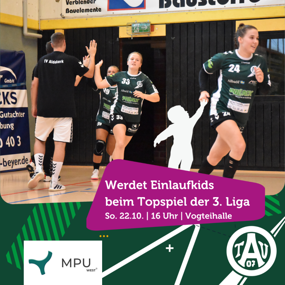 Werdet Einlaufkinder beim Topspiel des TV Aldekerk in der 3. Liga